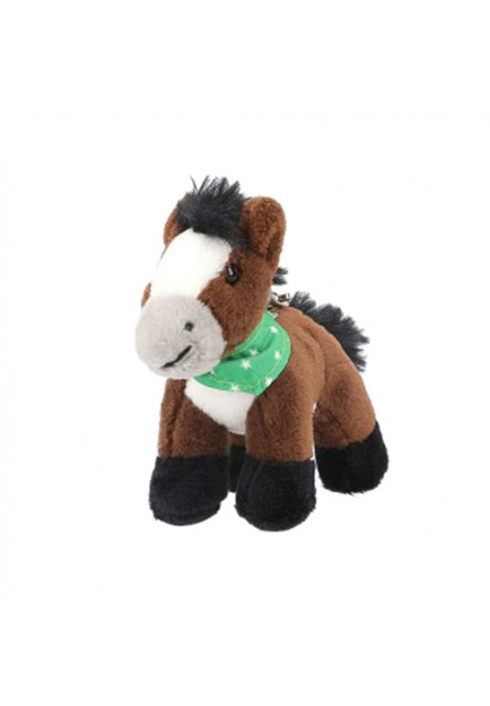 ASST | Plyšový prívesok na kľúče v tvare koňa - Hnedý so zeleným štvorlístkom a šatkou